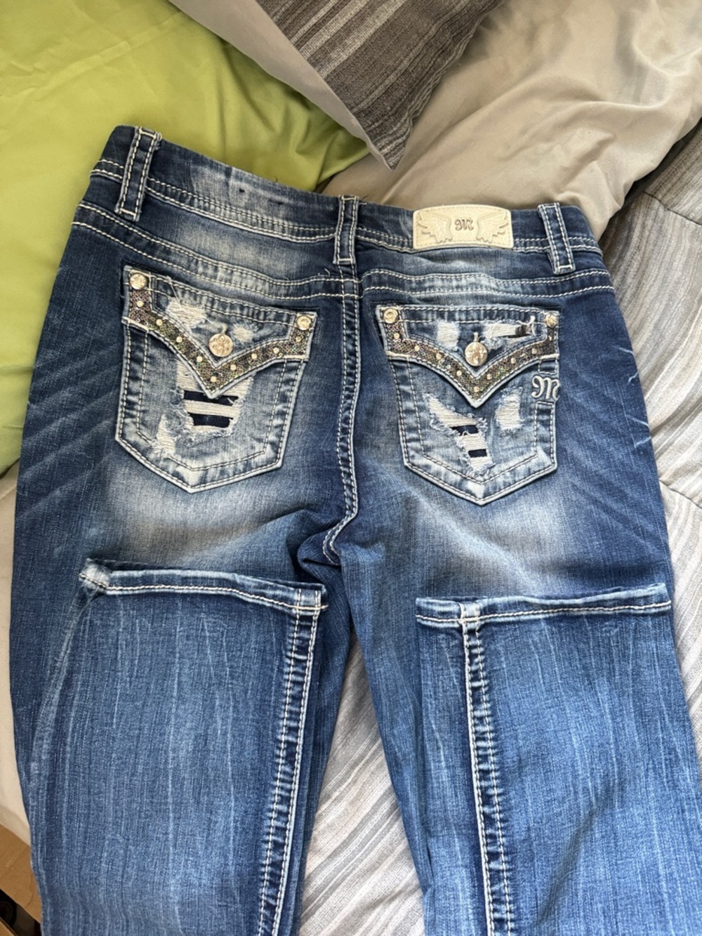 Miss Me Distressed Embellished Blue Skinny Jeans